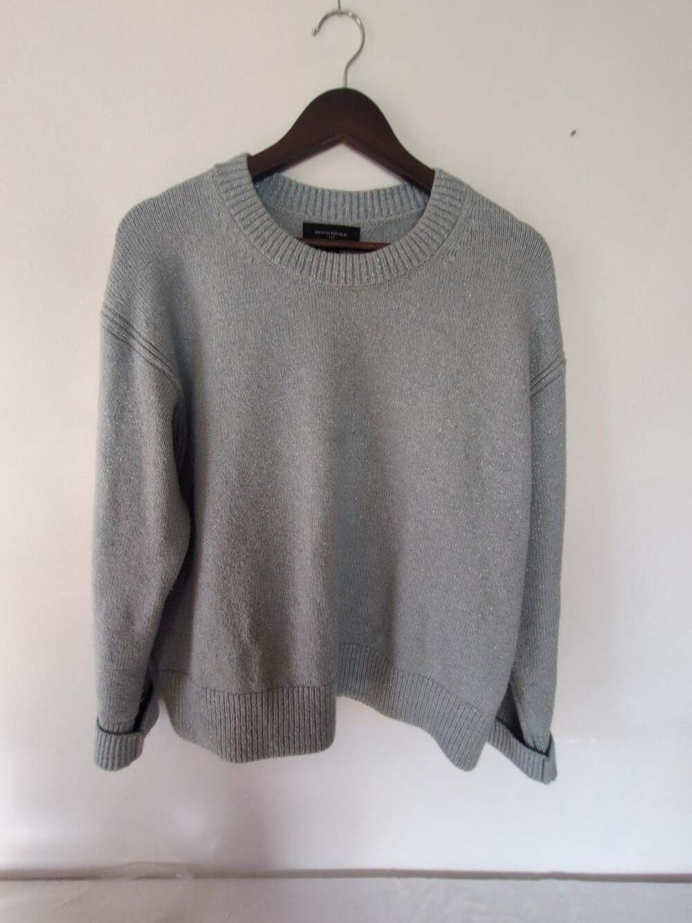 Banana Republic Sweater Size L Gray Metallic Sparkle Crewneck Pullover